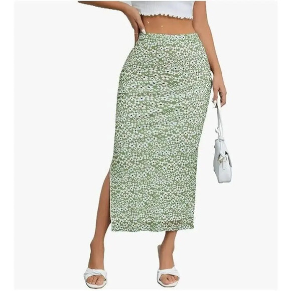 Milumia Dresses & Skirts - Milumia Women's Floral Print High Waist Skirt High Side Split Boho Small green